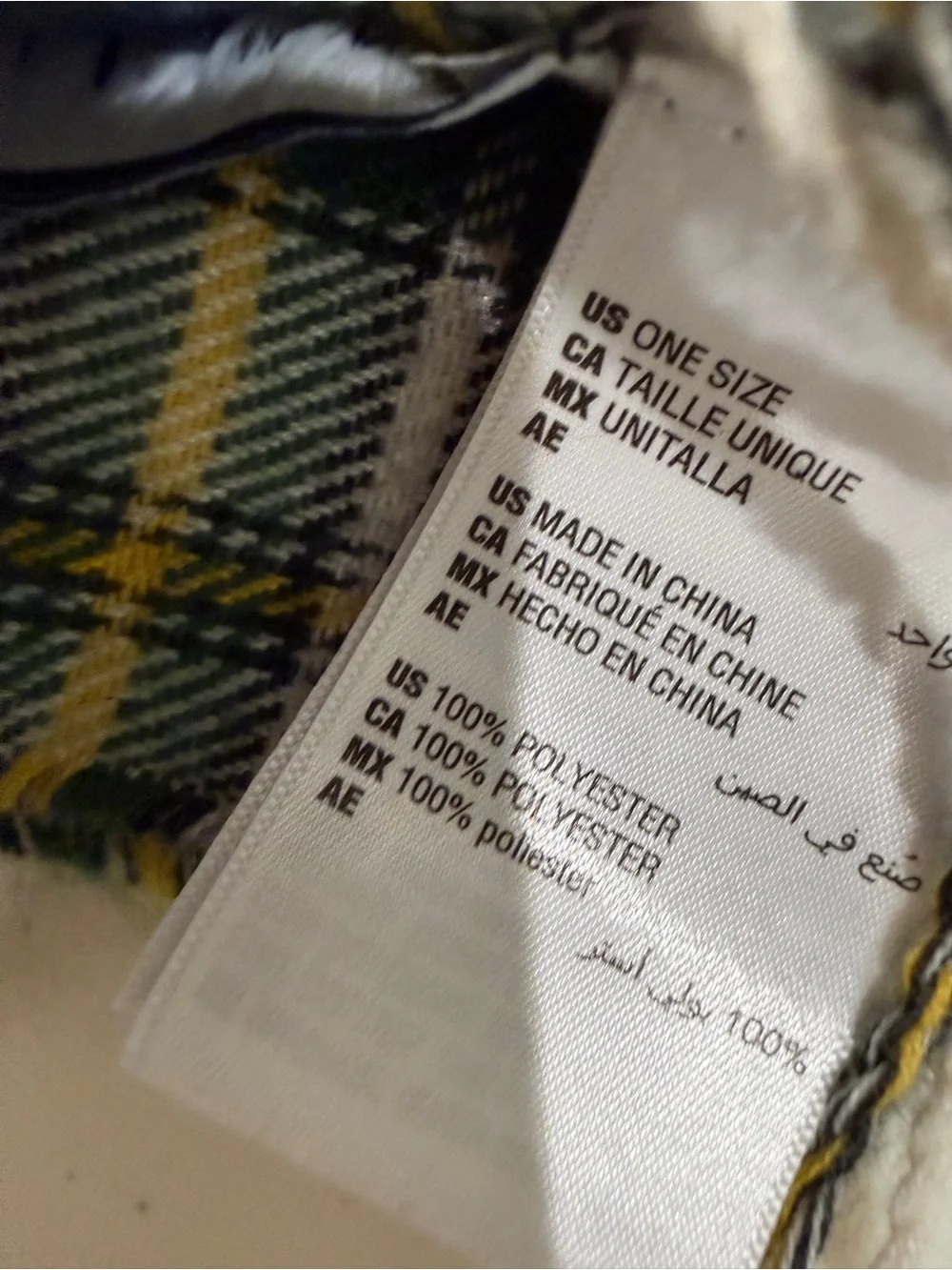 New Sun + Stone Olive Green Knit Beanie with Blue, White & Green Plaid Scarf